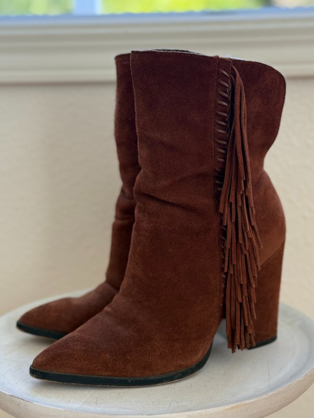 Dolce Vita Ileen Suede Fringe Heeled Ankle Cowgirl Boots Size 7
